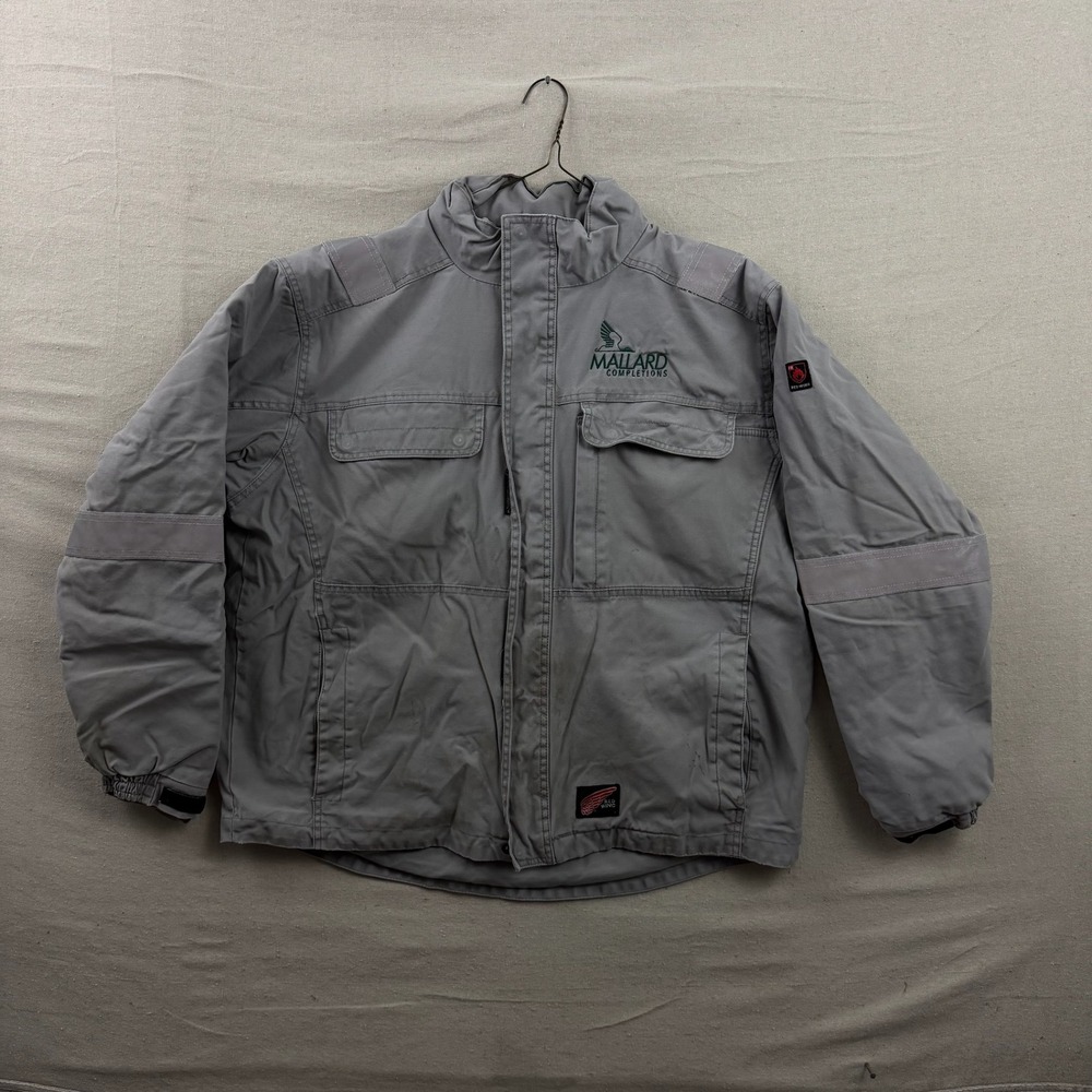 Red Wing FR Work Jacket Mens XL Grey Reflective Mallard Completions Logo Zip